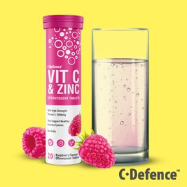 Vitamin C 1000mg & Zinc 15mg Raspberry Flavour Effervescent Tablets - High Strength Tablets for a Healthy Immune System (6 Tubes)
