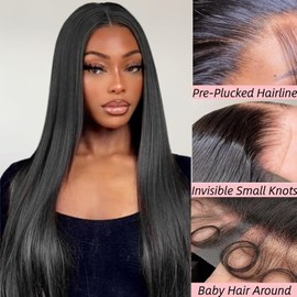 TAIKOU Pelucas de cabello humano lacio de 28 pulgadas, peluca frontal de 13 x 6 pulgadas, densidad 200, pelucas de encaje frontal transparente HD, pel
