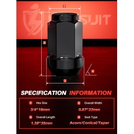 Sposuit M12x1.5 Lug Nuts - Replacement for 2006-2023 Hyundai Elantra, 2018-2024 Kona, 2000-2022 Santa Fe, 2001-2023 Sonata, 2005-2024 Tucson, 2017-2022 Ioniq - Closed End Black Lug Nut(20 Pcs)