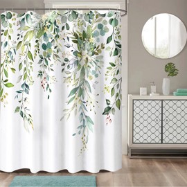 Zussun 84 Inch Extra Long Green Eucalyptus Shower Curtain Watercolor Floral Plant Leaf Shower Curtains for Bathroom Botanical Flower Waterproof Fabric Bath Curtain with Hooks (Green, 72'' x 84'')