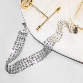 Yienate Lace Choker Sparkly Necklace Clavicle Chain with Sequins Necklace BlingBling Fashion Jewellery Accessories for Women and Girls (Silver)