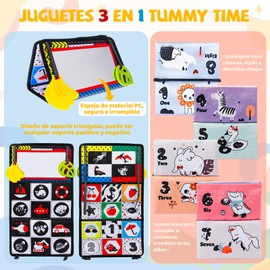 XIAOYANGKEJI Juguetes Sensoriales, Juguetes de Espejo Tiempo de Barriga para Niños con Libro de Tela para Niños, Actividad Esencial Espejo Seguro para Piso, Cama Coche