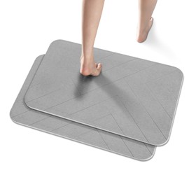 JUERLEN 2 Pack Diatomaceous Earth Shower Mat, Stone Bath Mat, Nonslip Super Absorbent Fast-Drying Hard Bath Mat for Bathroom Shower Floor, 24x 16 inch,Grey Stripes