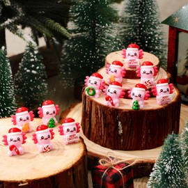 VioraWhite 30 Pcs Mini Resin Axolotl Tiny Miniature Christmas Hat Axolotl Figures Tiny Figures Animals for Christmas Party Favor Garden Landscape Dollhouse DIY Craft Micro Landscape Home Decor