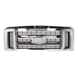 Front Chrome Grille Assembly Compatible With 2008-2014 Ford E-150 E-250 2010-2021 Ford E-350 Super Duty 2009 E-450 Super Duty Grille Replacement for 9C2Z8200AA FO1200507