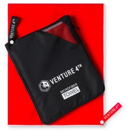 VENTURE 4TH Microfiber Travel Towel - Sports Towel: Best Shamie - Accessories for Face Care, Gym, Yoga or a Spin at The Beach - Fast Drying and Lightweight Washcloth (Red-White Medium)