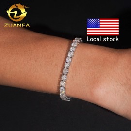 USA Local Stock 5mm 925 Silver Moissanite Tennis Bracelet Pass Diamond Test Iced Out Hip Hop Jewelry Moissanite Diamond BraceletColor: Gold, Length: 6.5inch