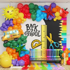 Back to School Decorations 146Pcs Rainbow Balloons Garland Arch Kit with Sun and Star Foil balloons for Welcome Back to School, First Day of School Birthday Baby Shower Decorations