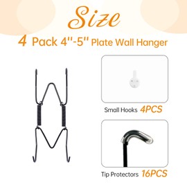Bilillo 4 Pack Plate Hangers for The Wall, Suitable for 4''-5'' Decorative Plate,Invisible Heavy Duty Wire Plate Holder with Wall Hooks, Plate Hangers for Displaying Plates, Platter, Dish (Black)