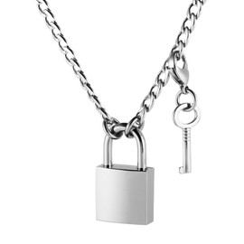 HZMAN Lover Heart Padlock Necklace Padlock Collar Choker for Men Women with Lock and Key 24 Inch (Square)