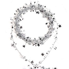 SULOLI Foil Star Garland, 7.5 m Foil Star Tinsel, Glitter Star Wire for Party, Christmas, Carnival Party (Silver)