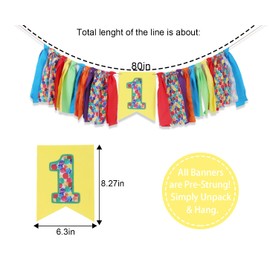 Very Hungry Caterpillar 1st Birthday High Chair Banner - Spring Rustic One Highchair Banner, 1st Birthday Decorations for Kids, 1st Birthday Party Photo Backdrop