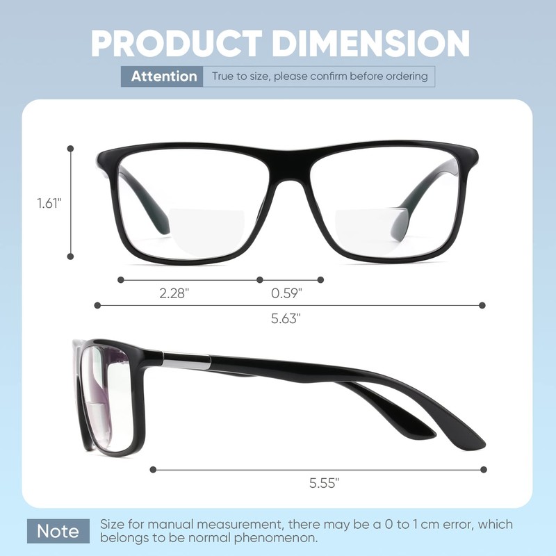 Missfive Photochromic Bifocal Reading Glasses Men Blue Light Protection, Designer