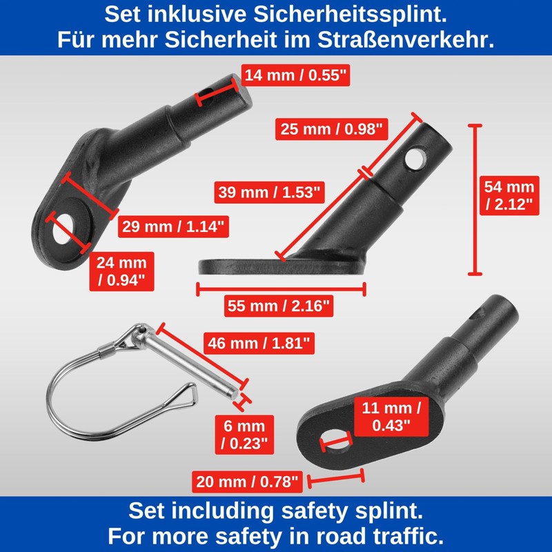 Bicycle Trailer Coupling 2 Sets Black with Safety Pin Compatible