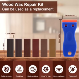Wood Filler Waxs - 6 Colors Hardwood Floor Scratch Repair Kit, Upgrade Laminate Floor Repair Kit, Vinyl Wood Floor Repair Kit, Furniture Wood Crayons for Scratche Nail Holes Floors Cabinets Doors
