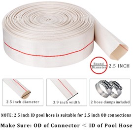 Pool Backwash Hose 2-1/2” × 100 ft Heavy Duty PVC Water Discharge Hose General Purpose Flexible Reinforced Lay Flat Pump Drain Pipe for Water Transfer Applications (2.5in-100ft, No Leak)