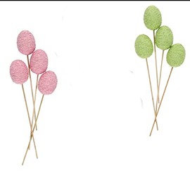 Burlap Wrapped Easter Egg Picks, 2 Packs of 4 (8 Picks). 10.5-in Tall (Light Green & Pink)