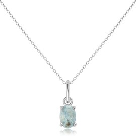 Tocara March Aquamarine Birthstone Necklace for Women, 925 Sterling Silver Genuine Gemstone Quality Pendant, Dainty Jewelry Gift for Mom & Daughter