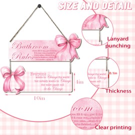 Bow Bathroom Decor, Pink Bow Decor, 2-Piece Set of Fun Bathroom Signs, Suitable for Teen Bedrooms and Teen Girls Bedrooms, Rustic Style Wooden Signs, Gifts for Daughters and Girlfriends