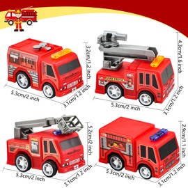 Conagel 60 Pcs Mini Pullback Fire Truck Toy Small Fire Trucks Toy Bulk Red Emergency Vehicle Toy Car for Firefighter Birthday Party Supplies Bag Filler Gift, 4 Styles
