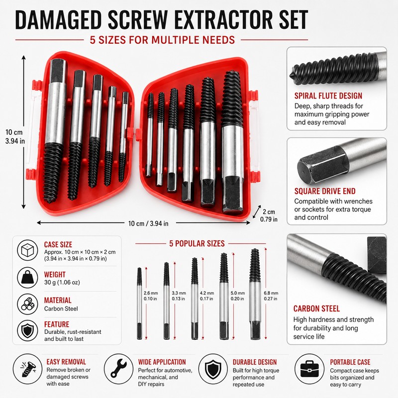 Damaged Screw Extractor Set for Repair Jobs – Carbon Steel