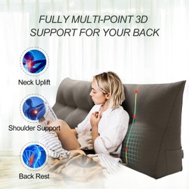 WOWMAX Headboard Wedge Pillow King Triangular Headboard Pillow Bed Wedge Pillow for Headboard Wedge Pillow Headboard for Daybed Large Bolster Pillow for Bed, 85% Linen 15% Cotton Blend, Medium Gray