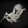 BeyondMasquerade Handheld Stick Venetian Masquerade Mask for Women Silver White