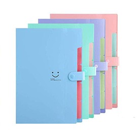 Dproptel 4 Pack Plastic Expanding File Folder A4 Letter Size Accordion Document Organizer,5-Pockets, Snap Closure,School and Office Use - 4 Colors