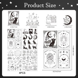 Rngmsi Water Soluble Embroidery Patterns - 4 Sheets Mystic Boho Designs Stick and Stitch Paper Wash Away, 60 Pcs Flower Cat Moon Embroidery Transfer Patterns Stabilizers for Hand Sewing