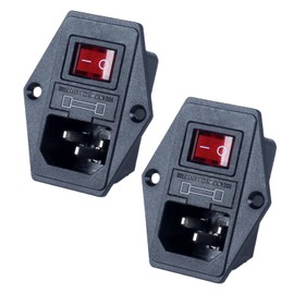 DMWD 3Pins Inlet Power Male Socket 10A 250VAC with 4Pins ON Off Red Light Rocker Switch and 10A Fuse Flange Mount IEC 320 C14 2 Pieces