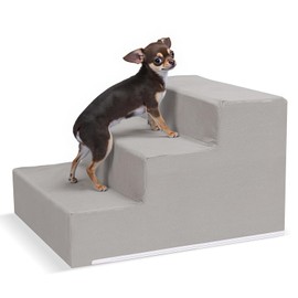 VEEVAO Pet Stairs for Small Dogs & Cats - 3/4/5 Steps, Non-Slip Extra Wide Design, Gentle Angle for Joint Protection, High Density Foam, Washable Cover, Fits Beds & Couches, 3 Steps-Gentle Gray