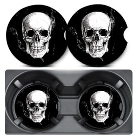 2 Pack Car Coasters for Cup Holders,Black and White Skull Head Car Cup Holder Coasters,2.75" Universal Size Anti Slip Rubber Mat,Car Interior Accessories for Women Men Mom