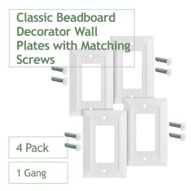Bates- Classic Beadboard Single Decorator Wall Plate, 1 Gang Wall Plate, 4 Pack, Imperial Bead Outlet Covers, Outlet Covers Wall Plate, Light Switch Cover Decorative, Outlet Wall Plate