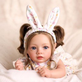 BABESIDE 4 Pcs Reborn Baby Doll Clothes Set for 17-22 Inch Babydolls, Cute Bunny Patterns Babydoll Dress Set with Socks and Headband for Lifelike Reborn Baby Dolls Accessories