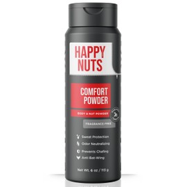 HAPPY NUTS Comfort Powder Deodorant For Men: Anti-Chafing Sweat Defense, Odor Control, Aluminum-Free, Perfect Stocking Stuffer Gift for Men's Private Parts 6 oz (1 Pack), Fragrance-Free