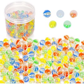 powerking Glass Marbles, 200 Count Bulk Assorted Colors Glass Marbles, Colorful Cat Eyes 9/16 Inch Round Marbles Toy for Kids for Aquarium/Game/Plant Decor