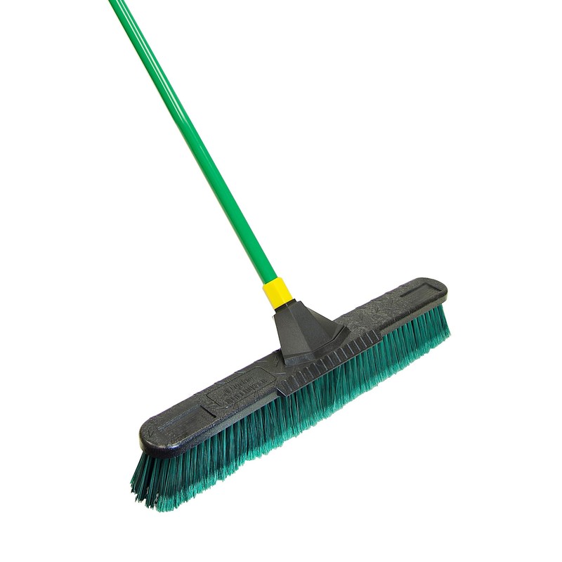 Quickie Bulldozer 24-Inch Multi-Surface Push Broom, 60" Wood Handle, Green,