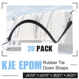 KJE 20Pack (10'', 15", 21", 31") Rubber Bungee Cords with S Hooks - Heavy Duty Black Bungee Straps, EPDM - Load 180 lbs, Outdoor Tie Downs, Securing Tarps & Canvases & Cargo in Cold Hot Climates