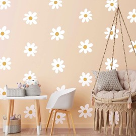 36Pcs Daisy Vinyl Wall Decals, White Daisy Wall Stickers, Peel and Stick Floral Decals, Flower Vinyl Wall Stickers for Kids Baby Nursery Bedroom Classroom Home Wall Window Decor