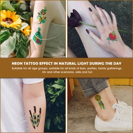 Glow in the Dark Temporary Tattoos, CAYUDEN 12 Sheets Neon Temporary Tattoos UV Face Makeup Fake Tattoos Glow Temporary Tattoos for Women Men Face Stickers Tattoos for Party Bages Festival Accessories