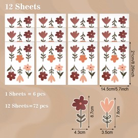 Boho Flower Wall Decals Wildflower Sticker for Baby Girls Bedroom Living Room Playroom Nursery Kitchen Decor Removable Cute Flower Wall Murals Peel and Stick Vinyl Wall Decals