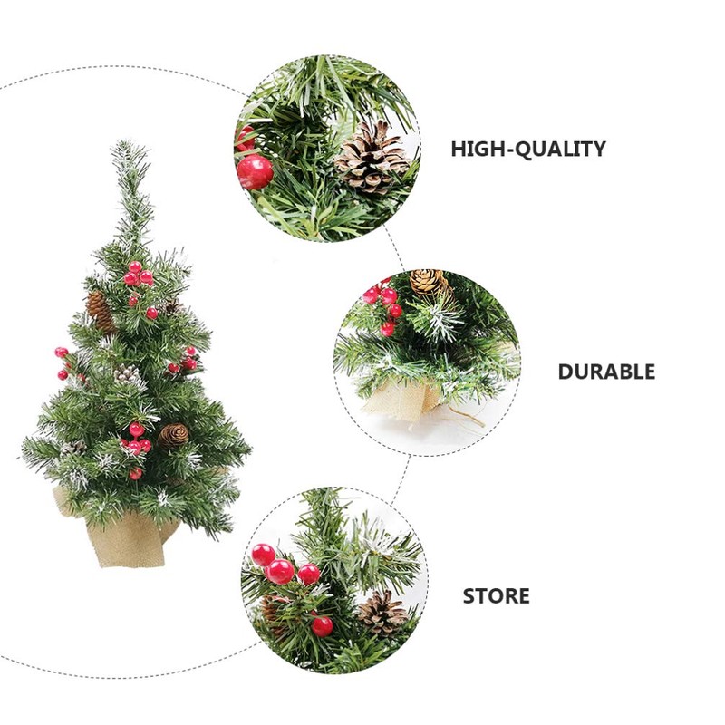 Tomaibaby 1Pc Pine Tree with Wood Base Mini Christmas Tree