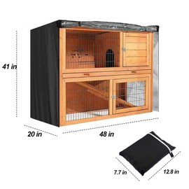 Moisture Resistant Rabbit Hutch Cover, 210D Oxford Dust-Proof Cover, Double Decker Bunny Hutch Cover, Outdoor Waterproof Pet Cage Cover with Visible Window & Vent Holes for Poultry Cage in Winter