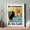 French Cafe Croissant Cat Print, Retro Drink Poster, Dining Room