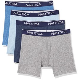 Nautica Men's 4 Pack Stretch Boxer Brief, Light Grey Heather/Sea Mist Heather/Dutch Heather/Peacoat Heather, Medium
