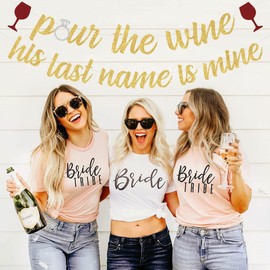 Sursurprise Wine Bachelorette Party Decorations, Pour The Wine His Last Name Is Mine Banner for Winery Bridal Shower Engagement Wedding