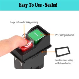 YH02-A 250V 5-Pin Push Button Electromagnetic Switch AC 16A Waterproof Push Button Switch, Magnetic Starter Power Tool Safety Switch