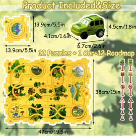 4 Year Old Boy Birthday Gift, Puzzle Racer Kids Car Track Set Puzzle Racer Car Track Set with Roadmap Puzzle Track Car Play Set Toys for 4 Year Old Boys (A-Dinosaur, Set1-25pcs)