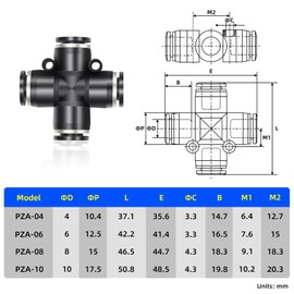 TAILONZ PNEUMATIC 4 Way 8MM OD Straight Push Fittings Plastic Quick Release Connectors Air Line Fittings PZA-8 (Pack of 5)