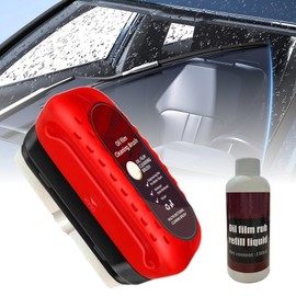 Automotive Oil Film Cleaning Brush, Hydrophobic Glass Cleaning Board, Car Glass Oil Film Remover Glass Cleaning Wipe Board for Windshield Improves Clarity and Visibility (1set Brush+Refill Liquid)
